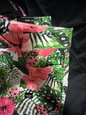 Needle & Cloth Tropical Cropped Pants in Green and Pink
